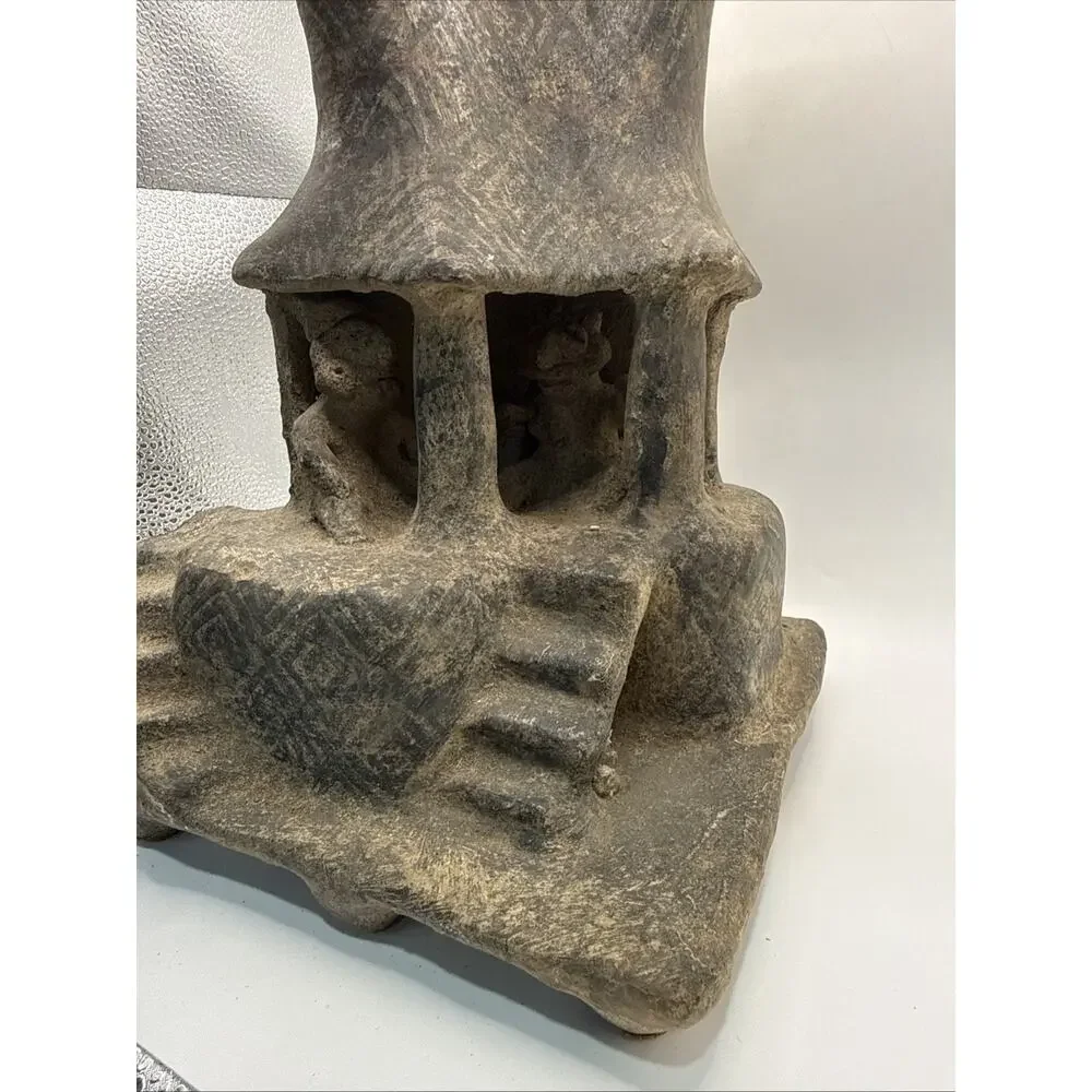 Ancient Nayarti Terracotta House Model W/ People Engraved “MEX” Made In Mexico *